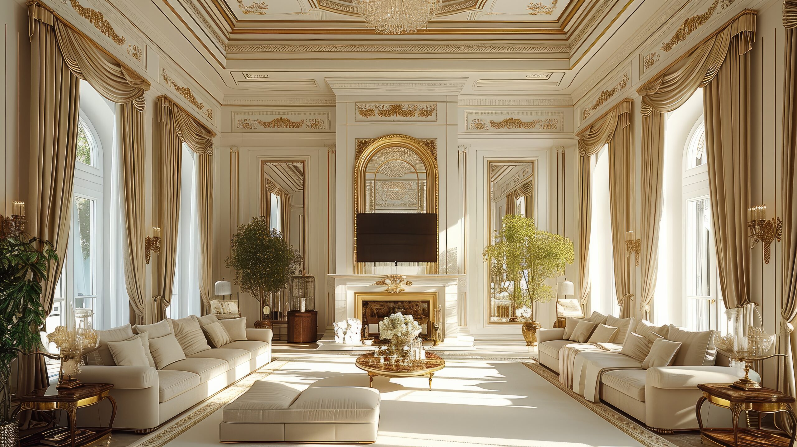A villa living room with strong European style decoration Generative AI | Conerum